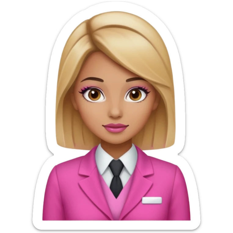 Flight attendant with pink outfit tan skin ombré brown and blonde hair pretty makeup sticker