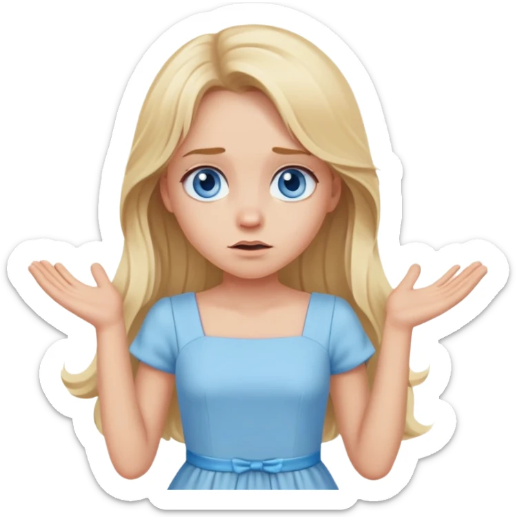blonde girl shrug, long hair, blue eyes, pastel blue dress sticker