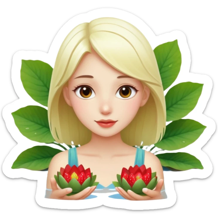 a beautiful girl mix with nenuphar and watel lili and  Strawberries  sticker