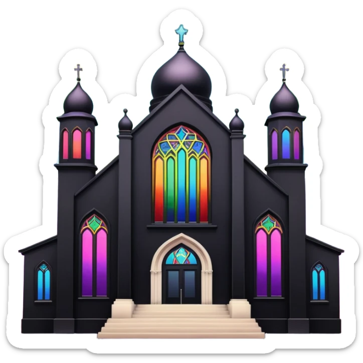 jewish synagogue temple in dark goth aesthetic style with black building and rainbow tint glass windows sticker
