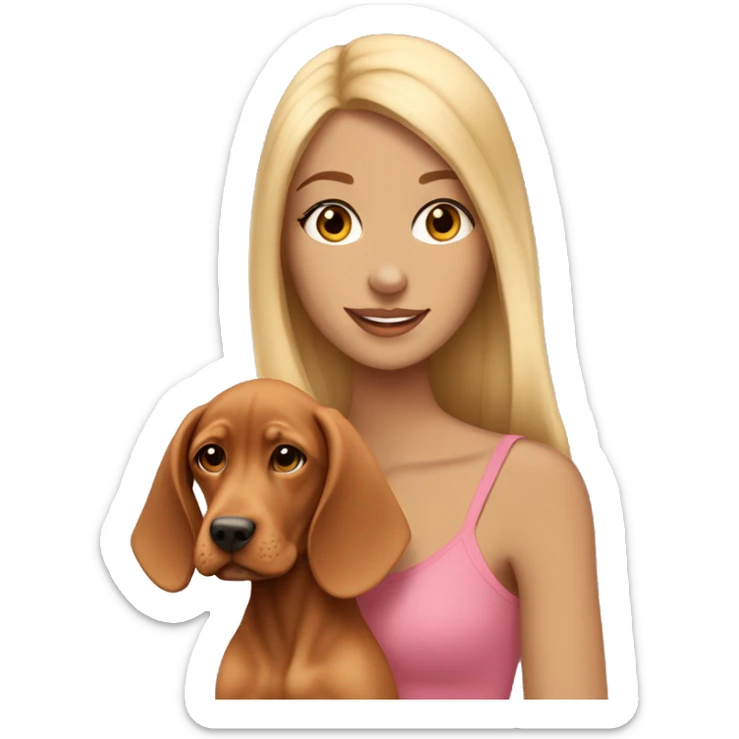 Pretty tan girl with long blonde hair with vizsla puppy sticker