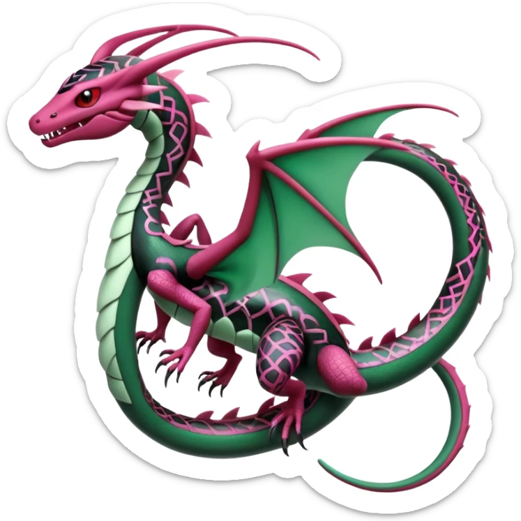 Magenta, black and white Flygon-Gorebyss-Salandit-Rayquaza-Pokémon-Fakémon-creature-fusion-hybrid sticker