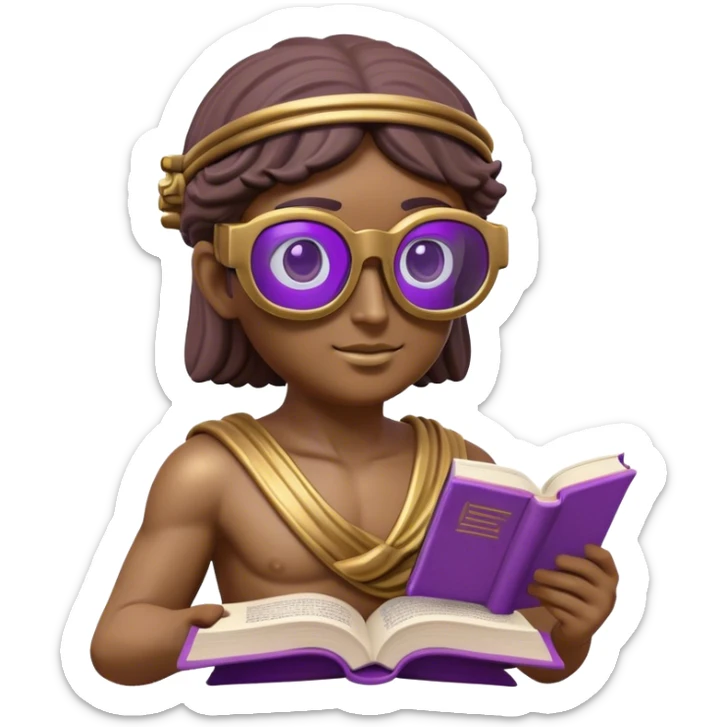 an-emoji-of-a-ancient-young-greek-statue-reading-a-book,-wearing-vr-glasses,-purple-colors,-digital-universe sticker