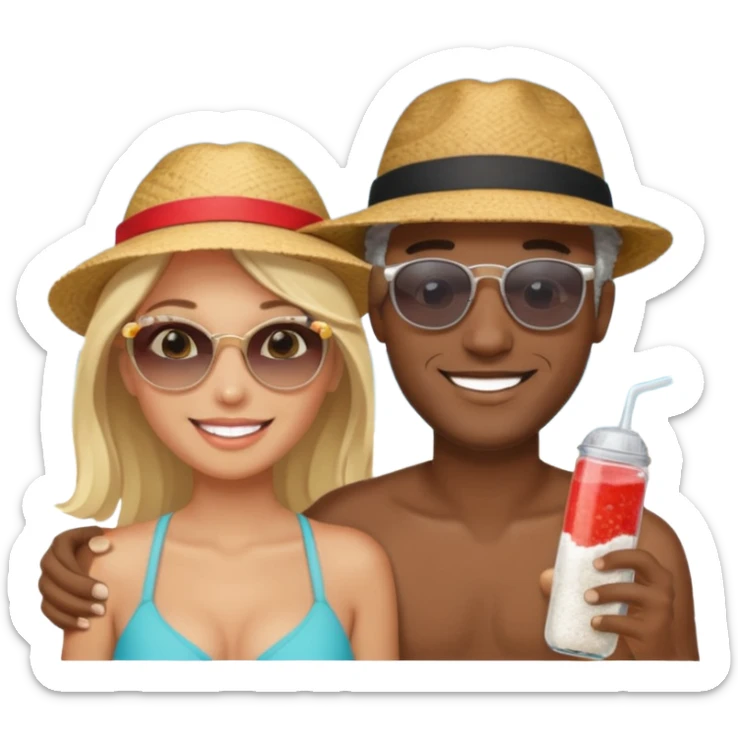 Black man salt n pepper hair smiling with blonde in love on beach sticker