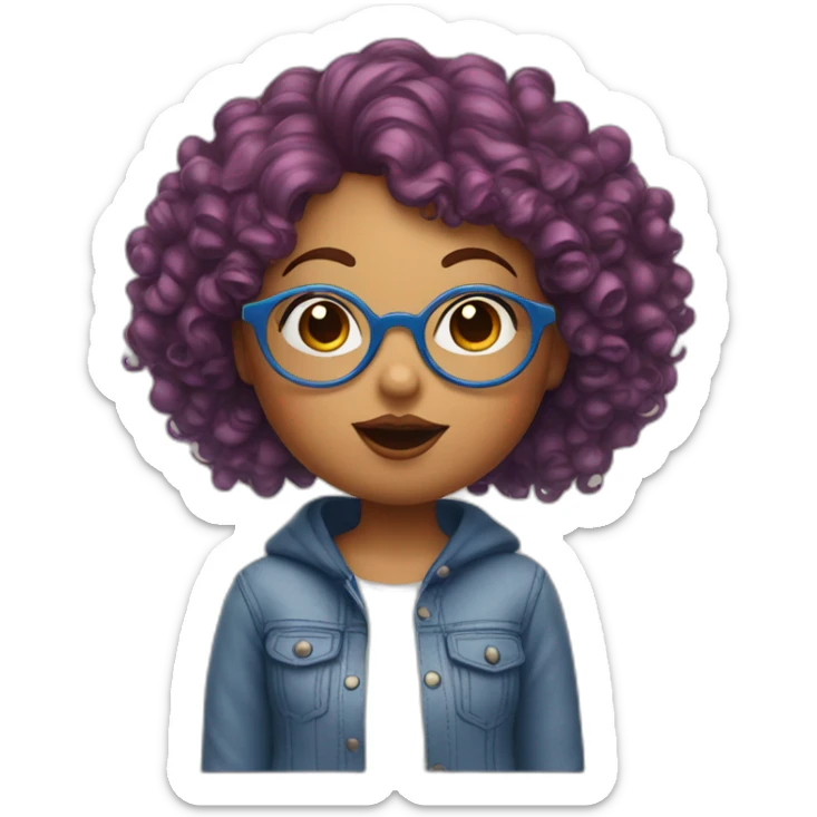 a curvy girl with curly red hair and blue glasses blowing a kiss sticker