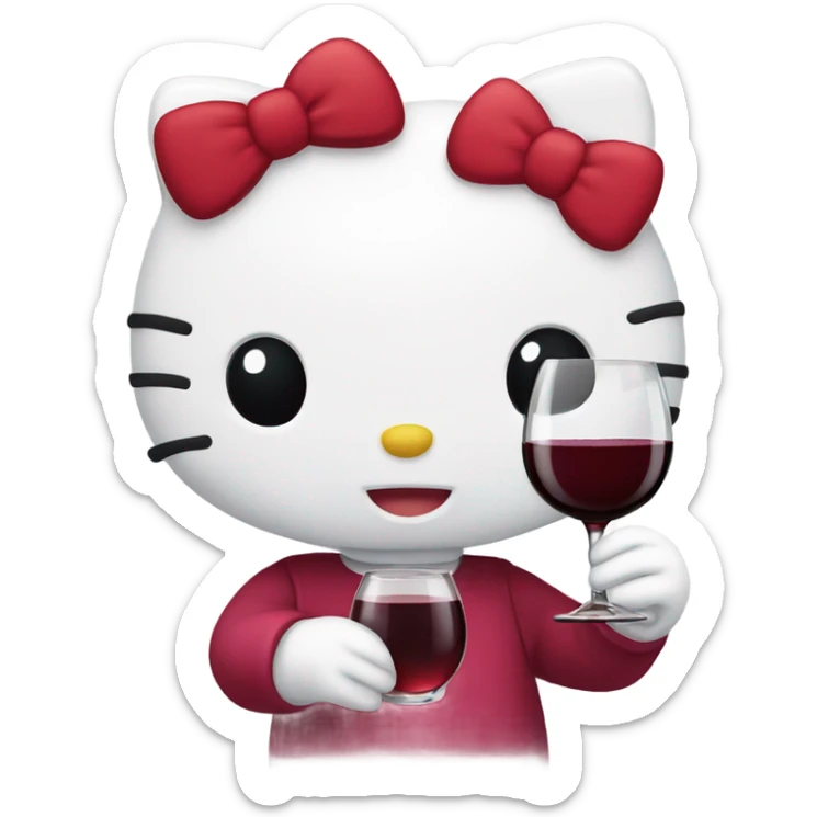 Hello Kitty drinking red wine sticker