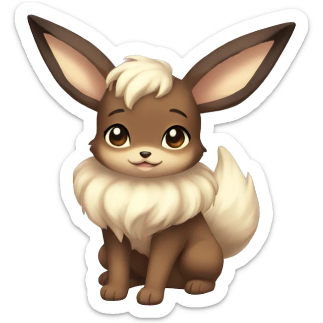 Kawaii Shiny Pastel Eevee with dark brown long emo hair covering her eyes Full Body sticker
