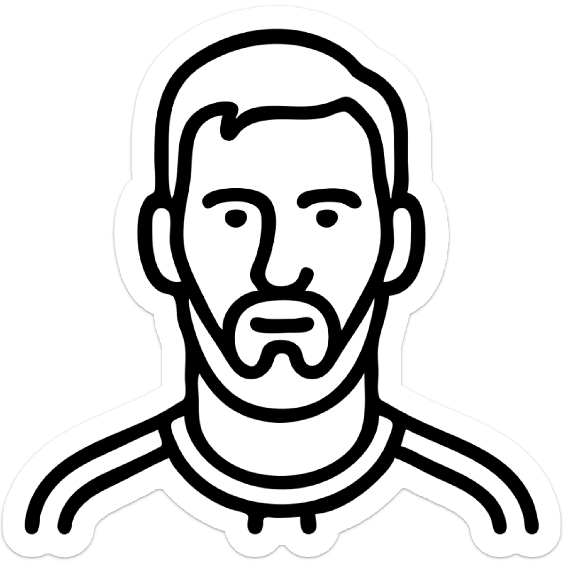 icon of Lionel Messi, simplified and stylized, inspired by Airbnb category icons, minimal lines, clear facial features, short hair and beard, no text sticker