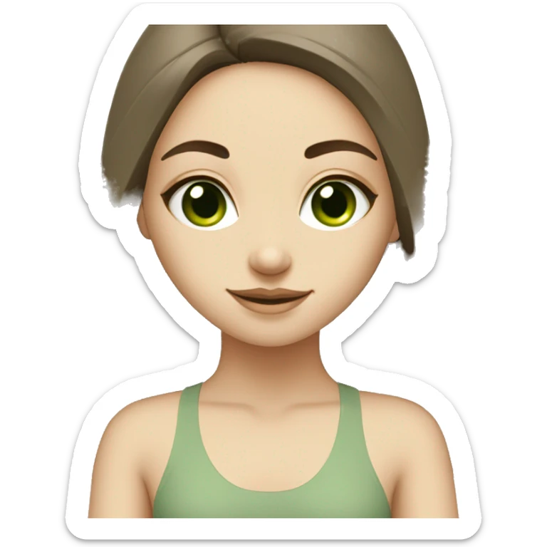 White brunette Girl with green eyes doing yoga in beige tones  sticker