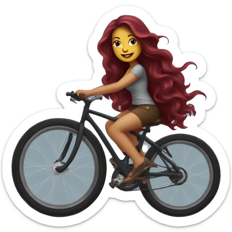 Beautiful tattooed  burgundy long haired woman riding a bike sticker