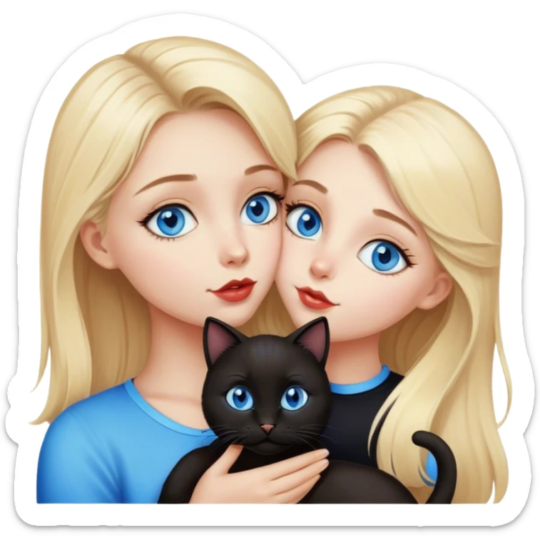 blonde blue eyes girl giving a kiss to a black cat with blue eyes  sticker