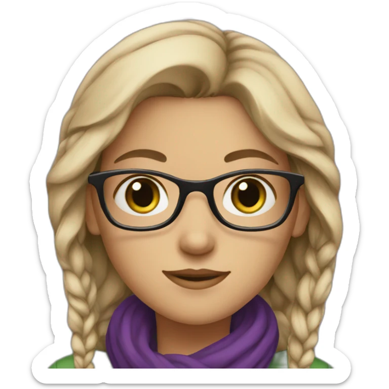 A girl with medium  hair with green  eyes with glasses with purple scarf  sticker