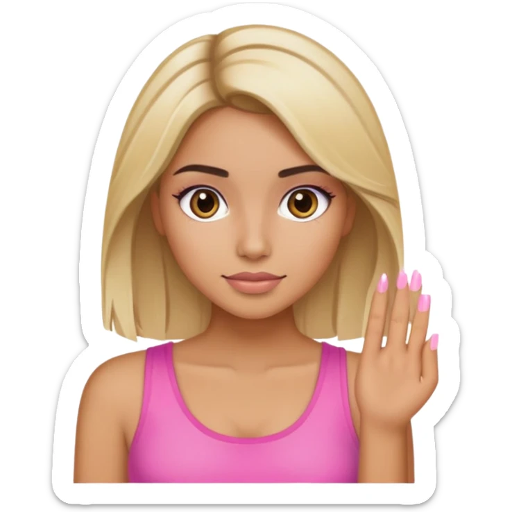 A blonde girl with highlight in her hair with Latina makeup with a pink top on  sticker