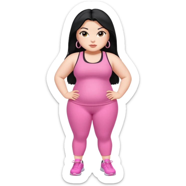 a pretty bratz fair fat girl in pink workout clothes and black hair sticker