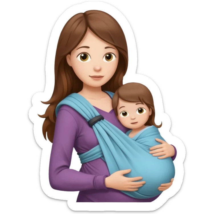 Pregnancy babywearing mom with long brown hair and fair skin with a small baby and wrap  sticker