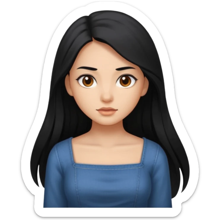 A deep skin girl with long black hair swept to the front and a square neckline shirt and brown eyes sticker
