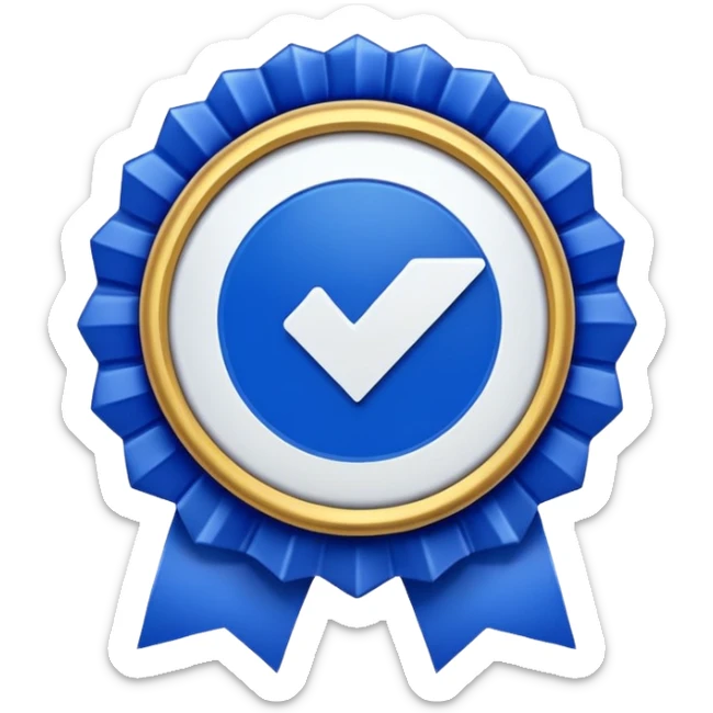 A high-resolution 3D emoji of a social media verification badge. A vibrant royal blue circular seal (hex #405DE6) with jagged, ribbon-like edges and a crisp white checkmark in the center. The style is glossy and slightly raised, featuring soft studio lighting on a clean white background." sticker