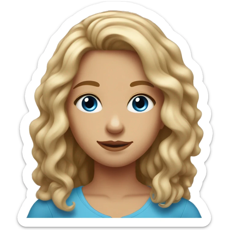 Medium skim tone teenage girl, wavy long hair, blue eyes sticker