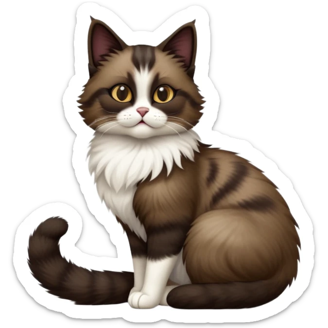 cinematic-[showshoe cat]-realistic-full-body-sitting-emoji,-tail-curled-playfully-around-its-paws,-head-tilted-dramatically,-fluffy-[dark brown mask]-fur,-simplified-yet-realistic-focused-features,-highly-detailed,-glowing-with-an-almost-sarcastic-glow sticker
