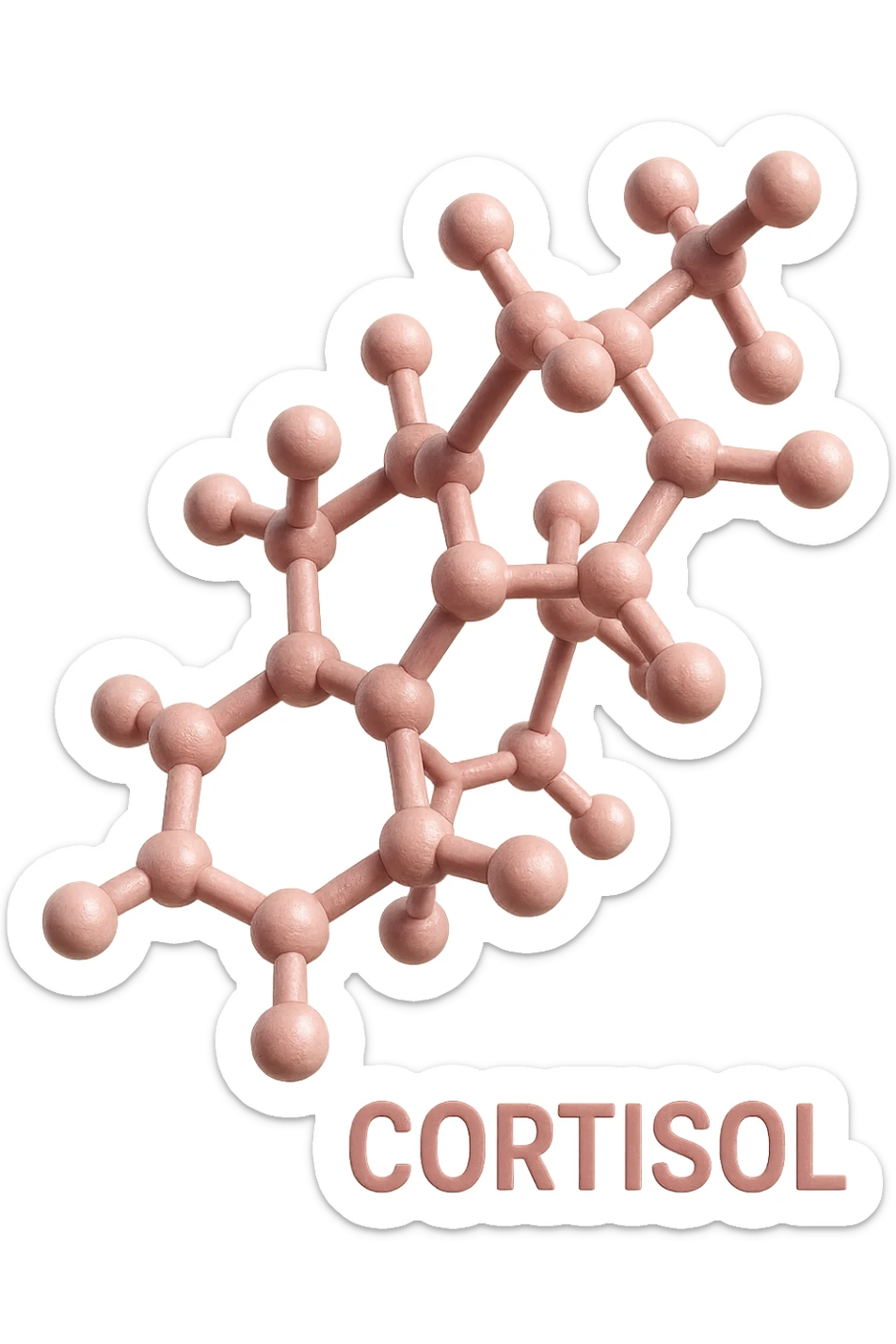 molecola chimica del cortisolo in 3d, colore rosa, fluttua in aria, iperrealistica 4k sticker