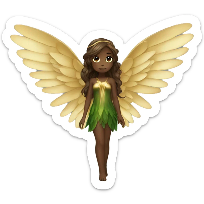 big wings, Beautiful, fairy, gold, brown, dark green, green, long hair sticker