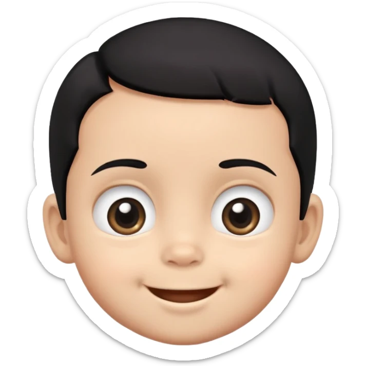 Smiling baby boy face with big eyes, medium skin tone, and black hair sticker