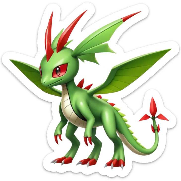 Cute Cool Edgy Shiny Futuristic Ethereal Legendary Kartana-Digimon-Schyther-Flygon-hybrid full body sticker