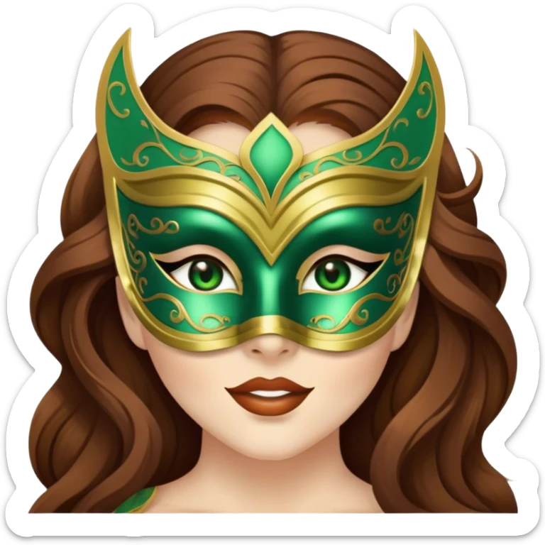 Greeneyed Woman blinking with Long Brown hair venetian mask sticker