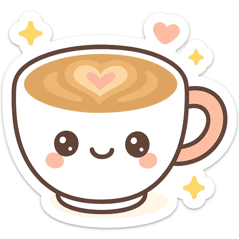 latte, kawaii style, cute face sticker