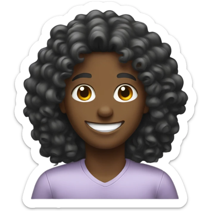 A person with a happy face who is black with long curly hair sticker