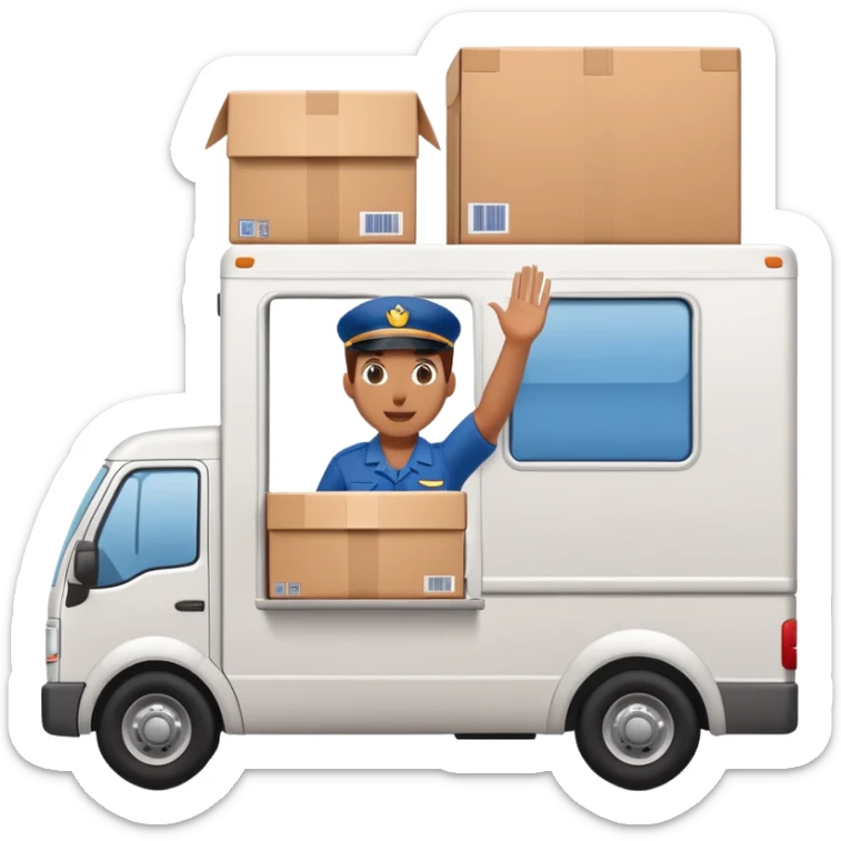delivery truck with a supplier waving from the window, back of the truck completely filled with packages sticker