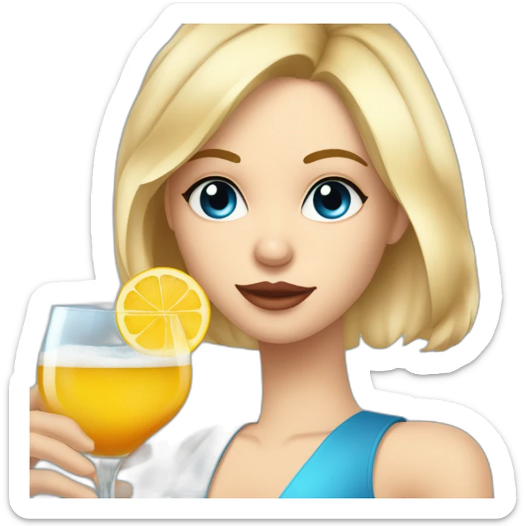 fille blonde avec les cheveux au carré et les yeux bleu en train de boire un grand cocktail sticker