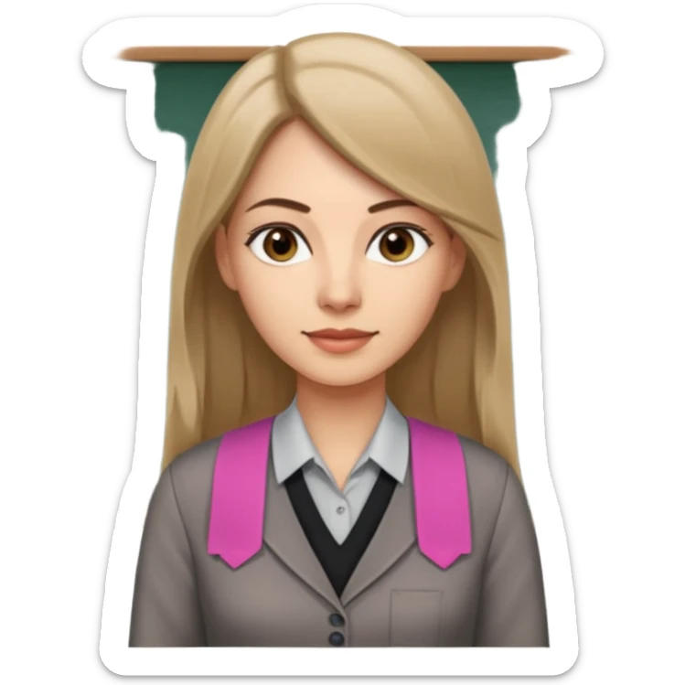 a woman in her 30´s, light skin with medium brown straight hair, long hair. Grey eyes, working as an teacher. No eyeglasses. sticker