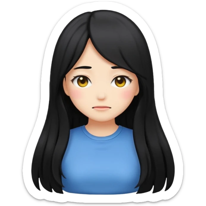 anime style emoji of a girl with long hair, back turned, blushing, covering face sticker