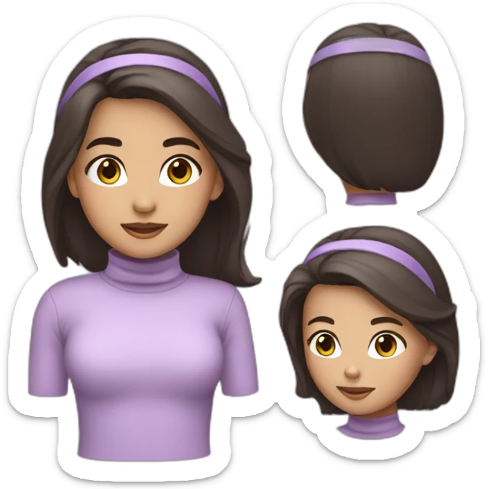 Girl with Dark hair and turtleneck light purple shirt and light purple headband sticker