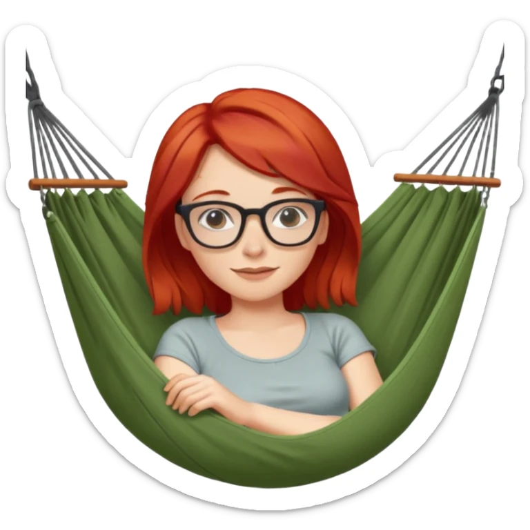 une femme avec les cheveux rouge et des lunettes qui se repose dans un hamac sticker