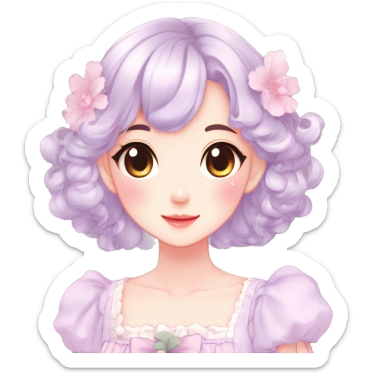 Gorgeous pastel anime style lady with blushing face and a dress cottagecore fairycore  Kawaii anime colorful pearly romantic simplistic aesthetic trending style sticker