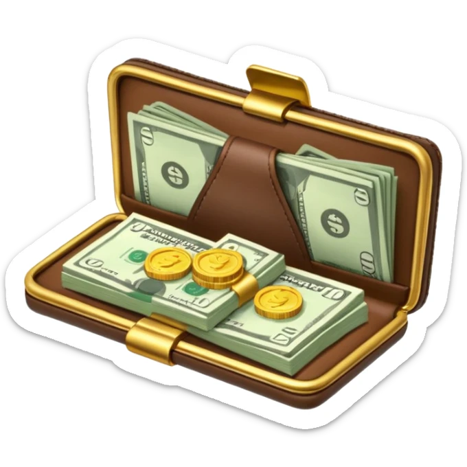 Aviator money emoji, wallet full of cash, casino vibe, premium 3D emoji style, clean, no background
 sticker
