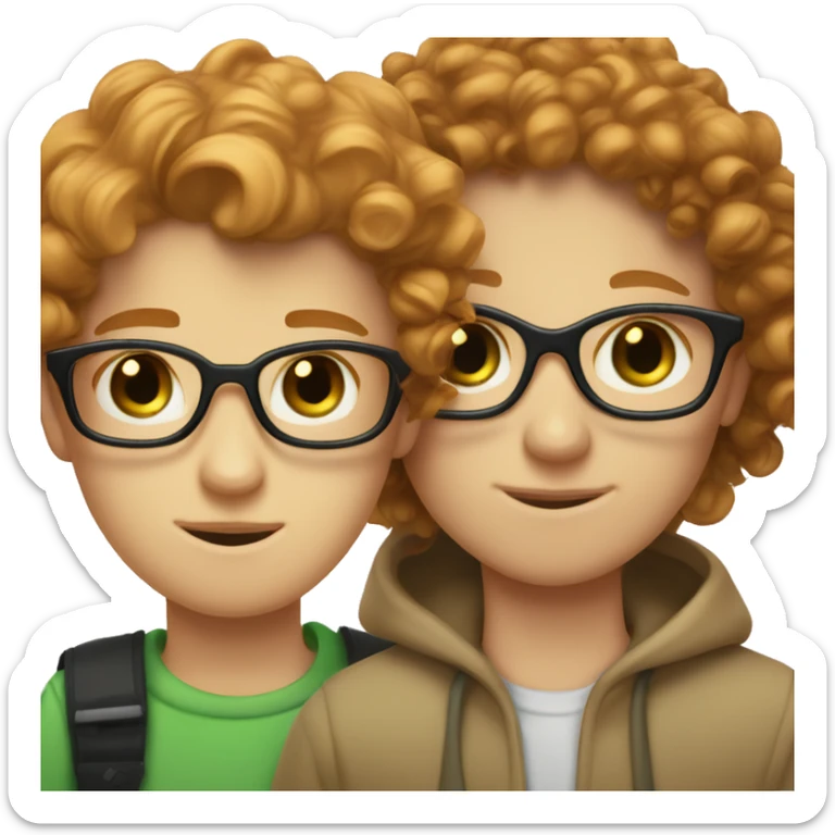 pale ginger girl with green eyes is next to tan brunette curly hair boy who has glasses  sticker