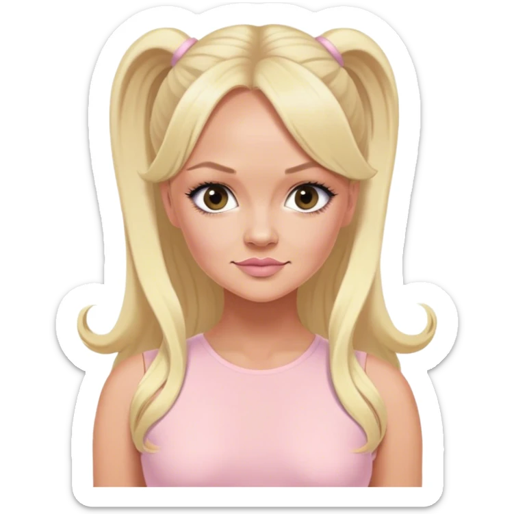 Emma bunton with long blonde ponytails wearing a light pink bodycon dress sticker