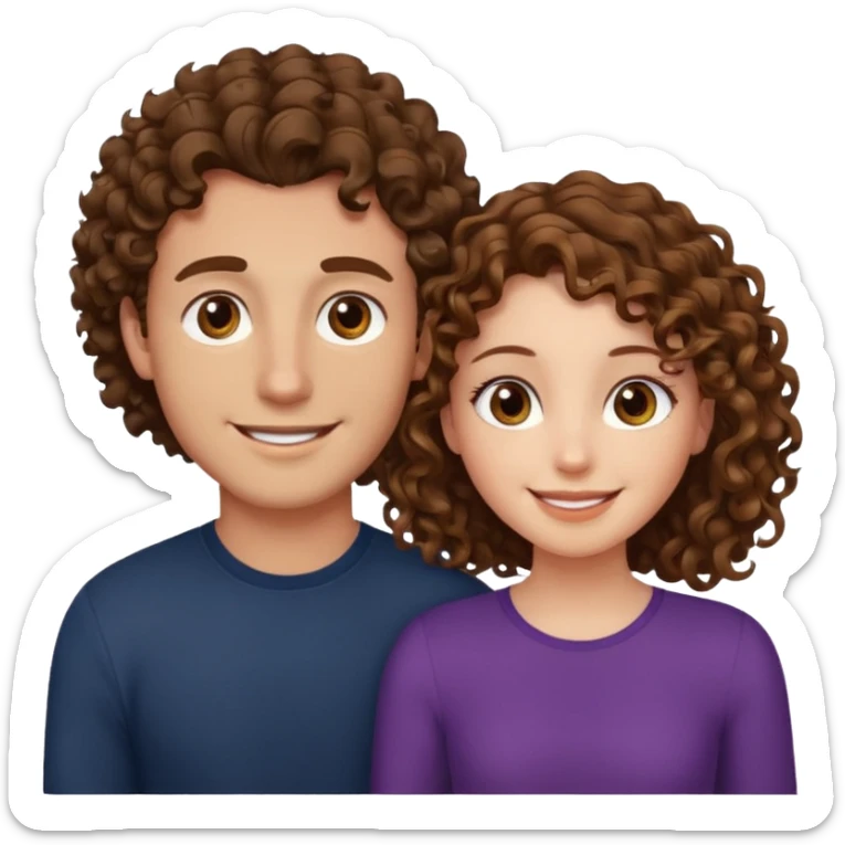 Açık kumral saçlı ela gözlü beyaz tenli erkek ve saçları koyu kahverengi ,kıvırcık saçlı kız yan yana gülümsüyor sticker