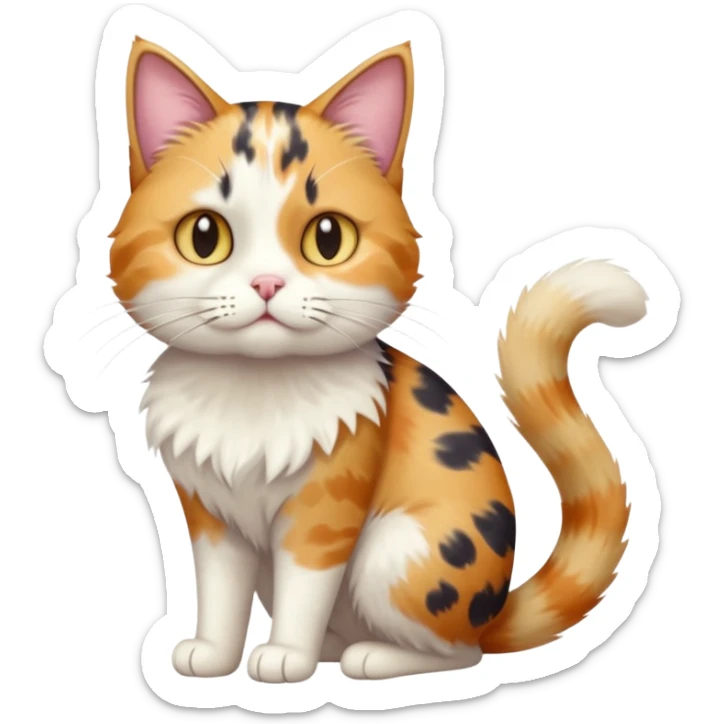 full body colourful calico tabby cat with disproportioned head with an anxious face and fully white front legs sticker