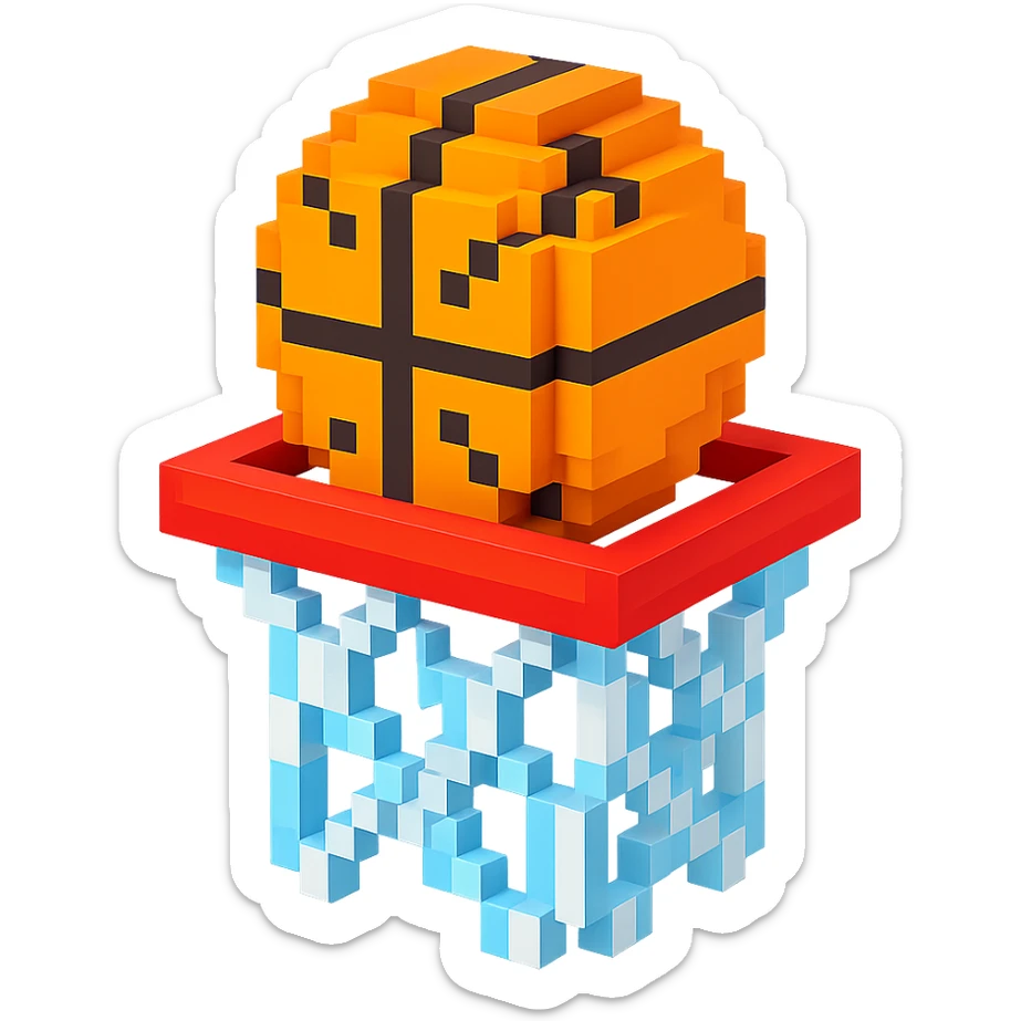 A voxel-style basketball in a net sticker