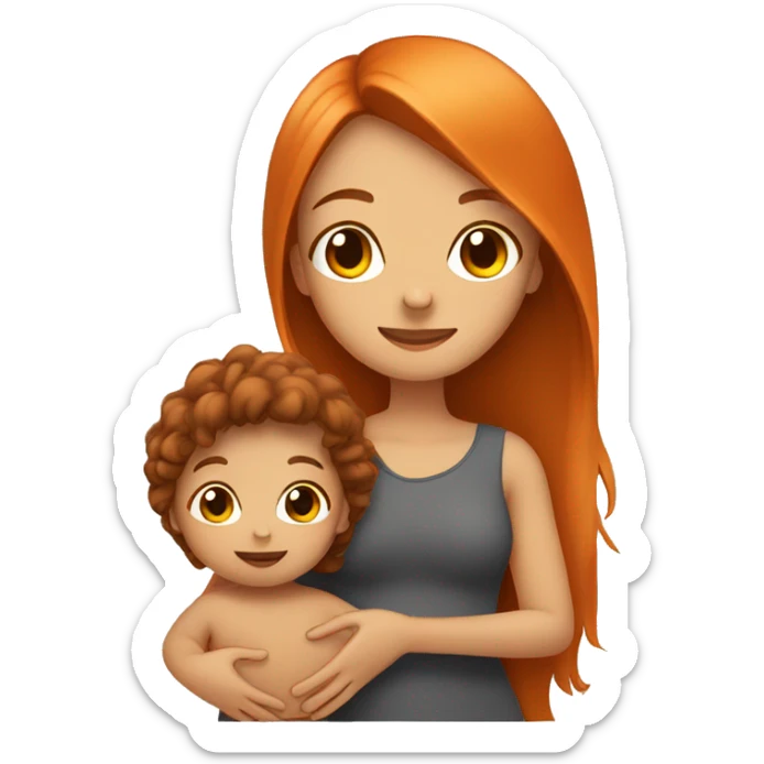 Tan Girl with long orange hair holding a brown haired baby boy sticker