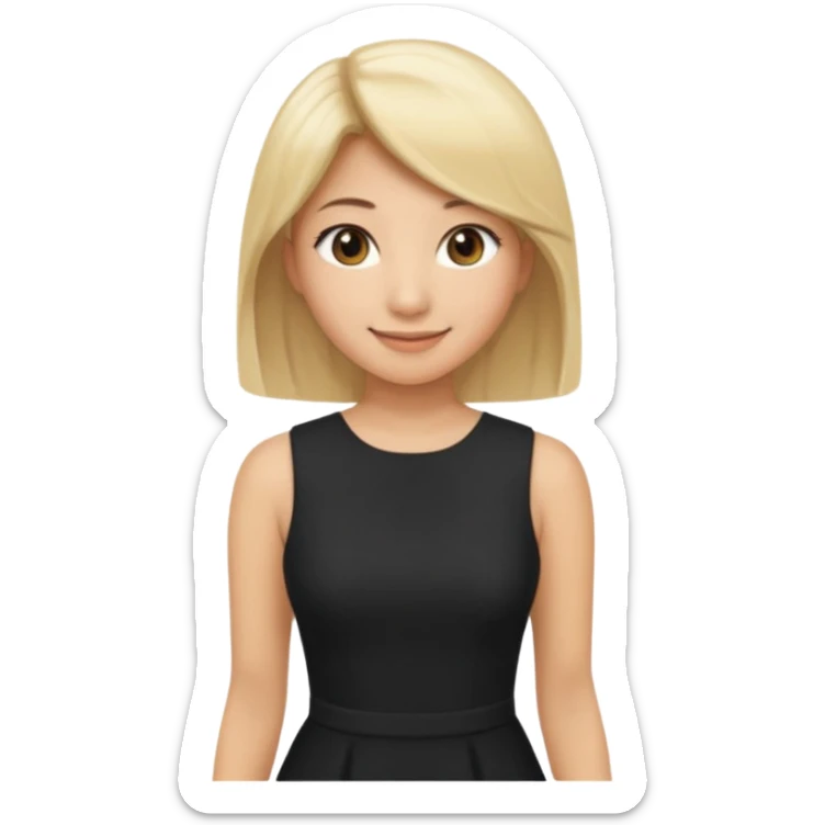 Asian woman with light tanned skin tone, mid-length blonde hair, light brown eyes, wearing a fitted black dress, simple and expressive sticker