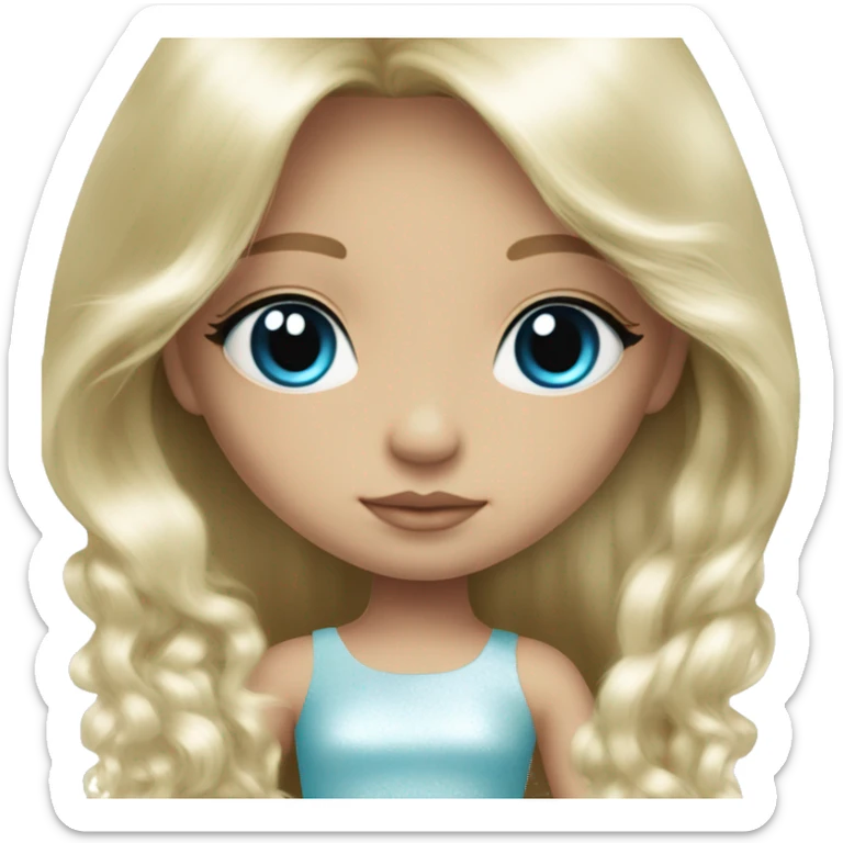 ocean blue doll eyes, blonde glowing silky long hair, girl, feminine, fragile, pink, angelic, in love sticker