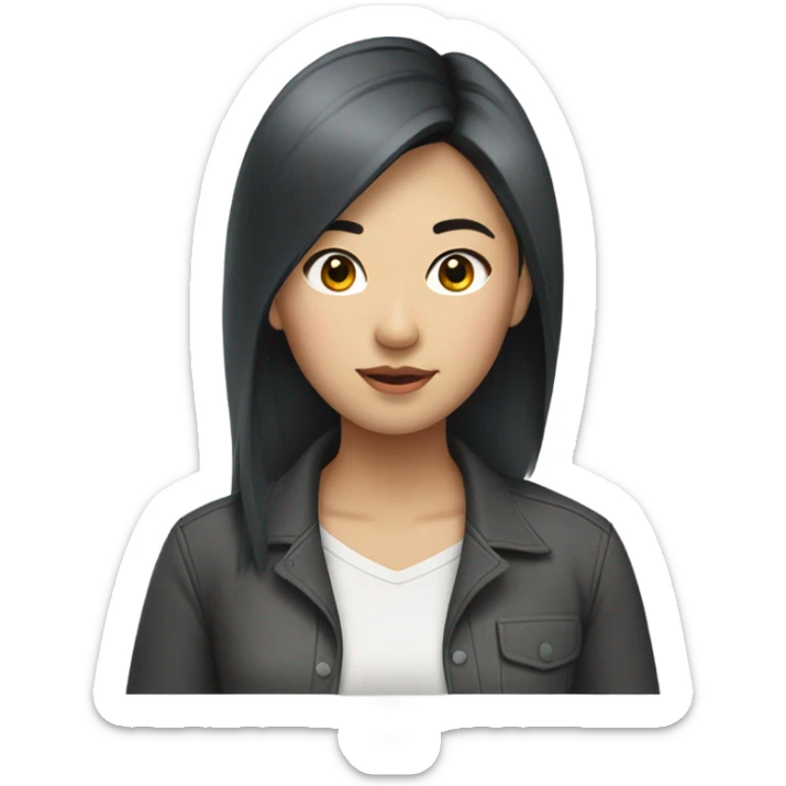 asian woman black hair, casual shirt sticker