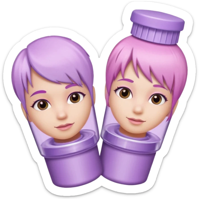 tubes of pastel pink and pastel lilac hair dye, with caps off sticker
