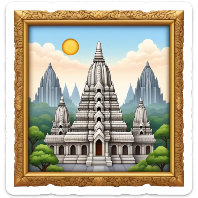 Cinematic Realistic Prambanan Temple Landmark Emoji, depicted as an ornate Hindu temple complex rendered with lifelike detail and dramatic, historical lighting. sticker