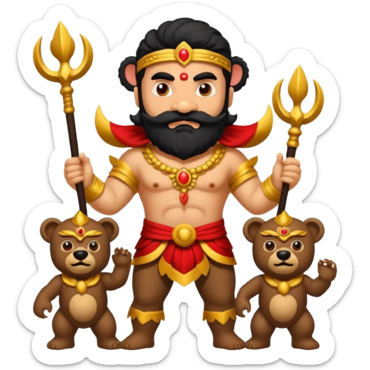 Ravana sura with bear and mustach young beautiful and terror with ten heads sticker